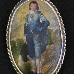 Signed Vintage Portrait Oval Brooch - Blue Costume Figure